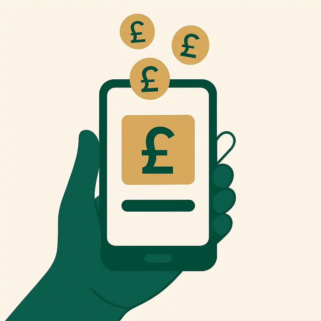 Pound sterling deposit on a mobile screen