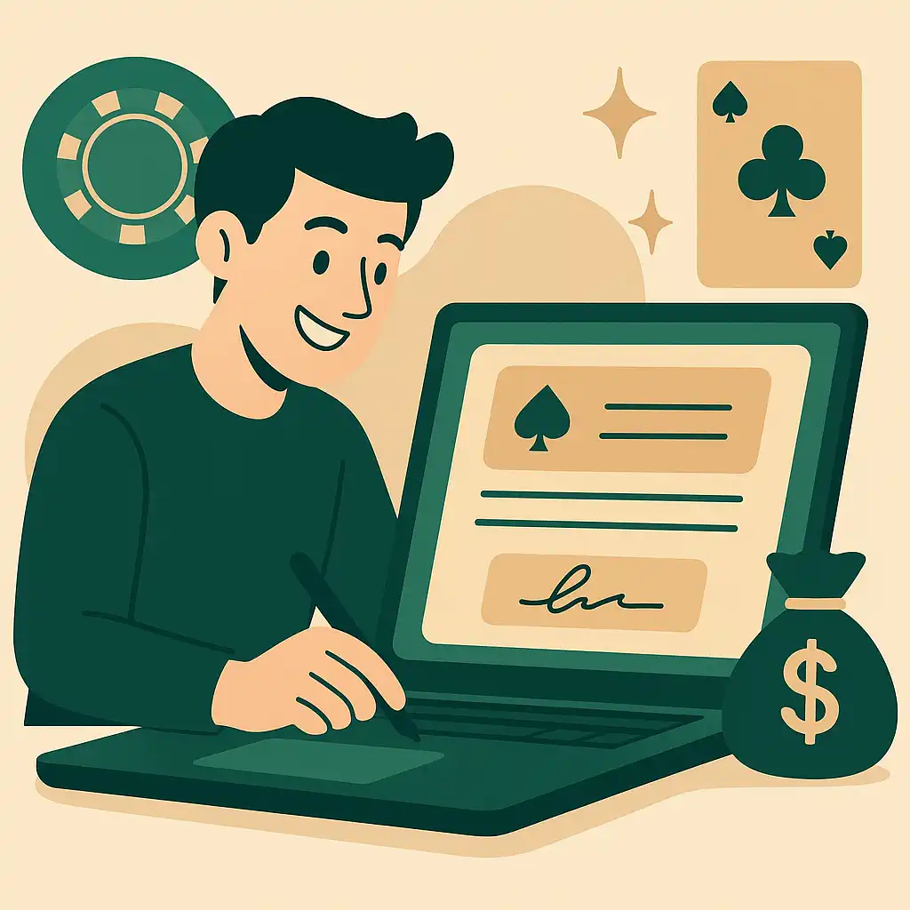 Player signing up on a laptop
